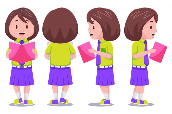 Cute Kids Girl Student with Books 01: Vector Design Guide